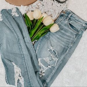 AE size 2 extra long hi rise distressed jeggings